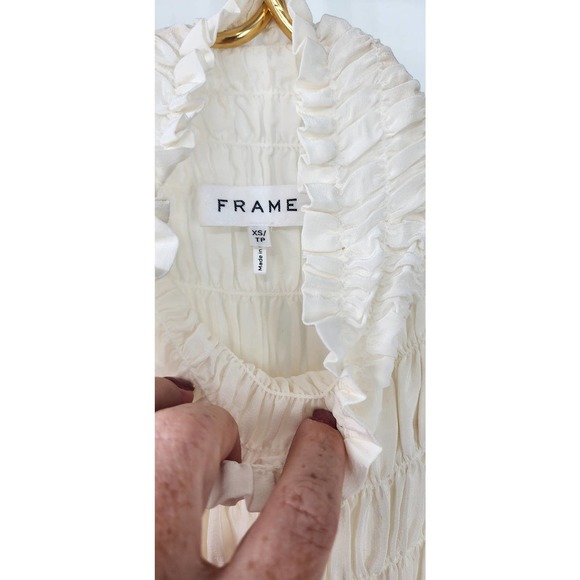 NWT‎ NEW FRAME Smocked Silk Sleeveless Mock Neck Top White XS - Picture 11 of 12